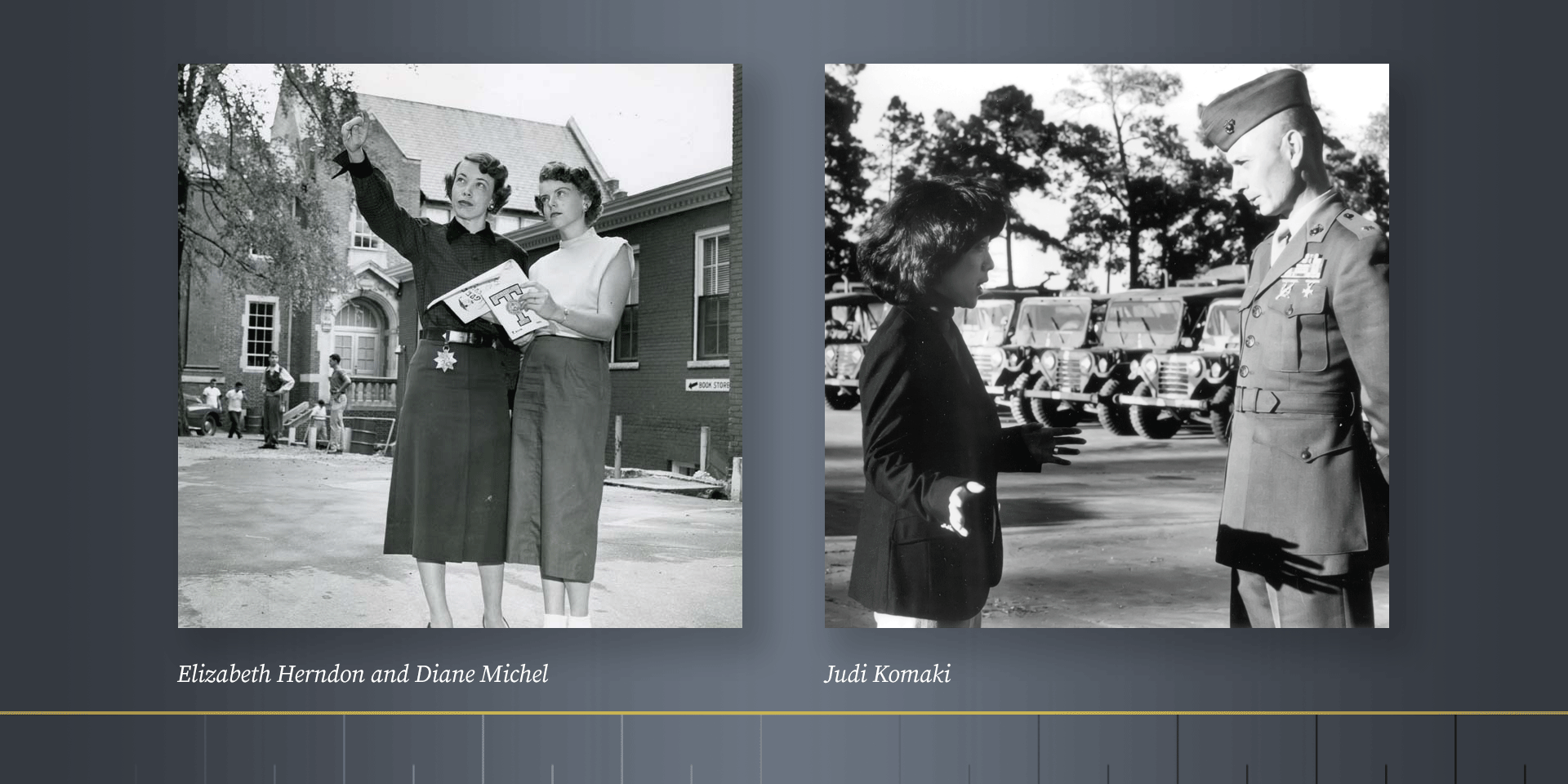 Two black and white photos of three Georgia Tech students.