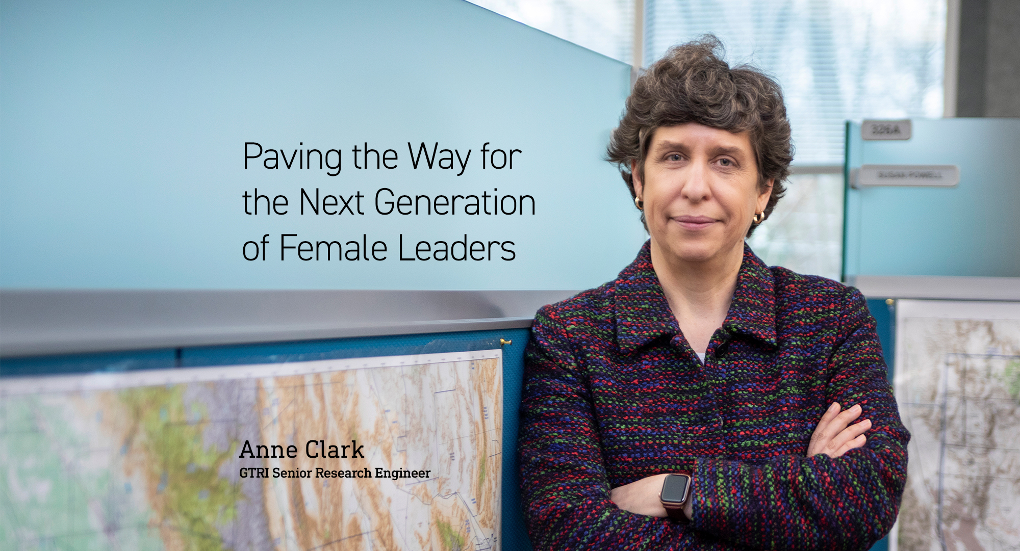 Anne Clark portrait photo, text overlay reads: Paving the Way for  the Next Generation  of Female Leaders