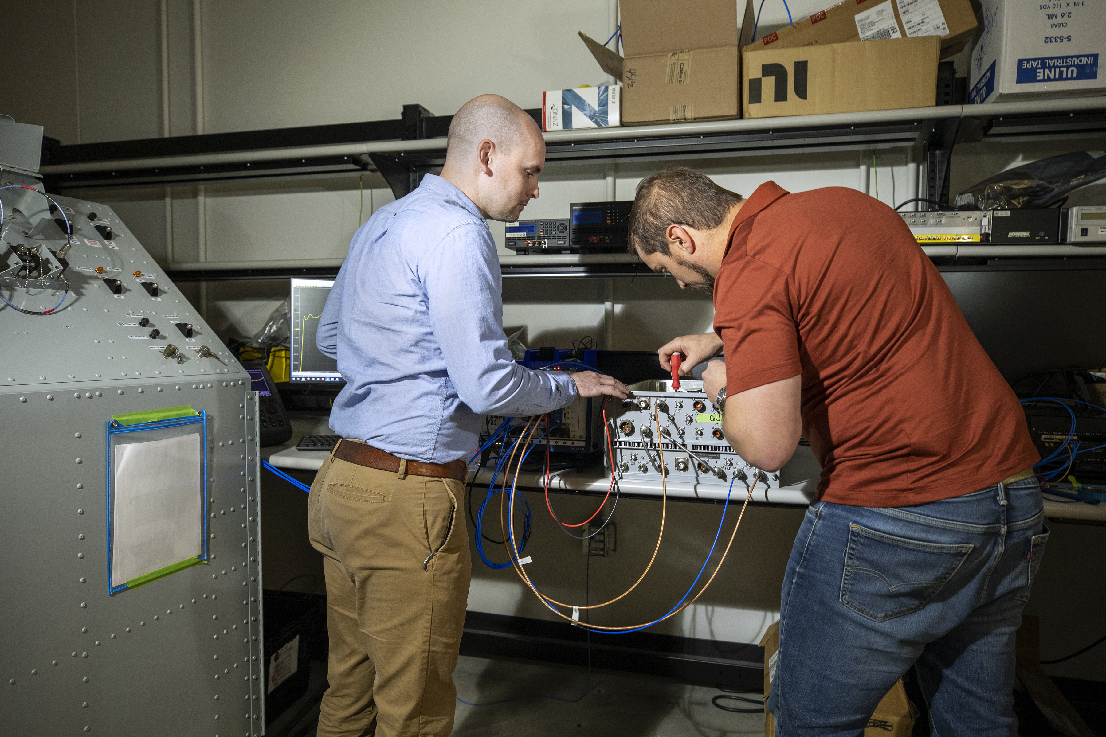 Researchers test equipment to be used on the E-3G Sentry aircraft