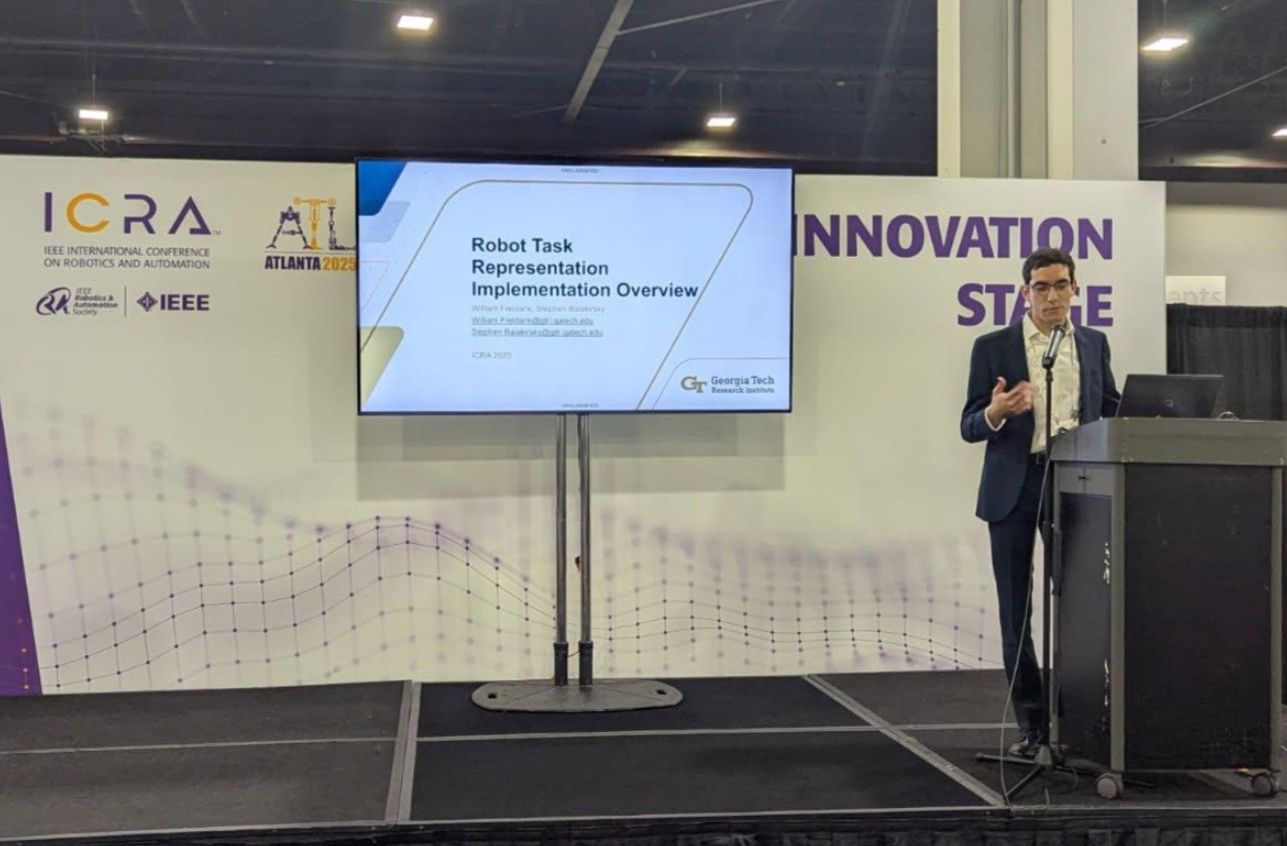 GTRI research engineer and robotics expert William Friedank makes a presentation at ICRA 2025.
