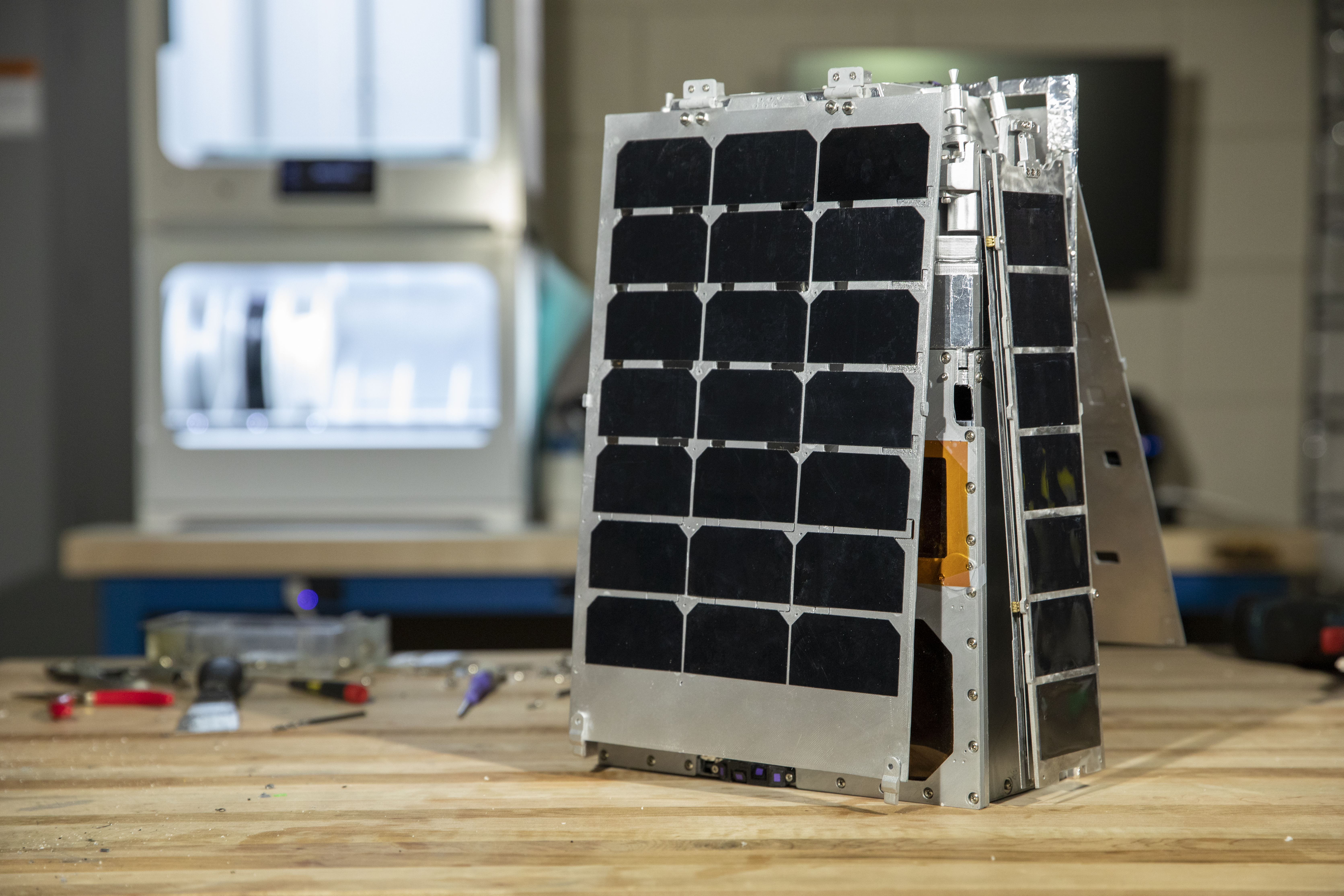 The Lunar Flashlight model in the SEEDlab makerspace. The Ultimaker 3D printer in the background was used to create it.