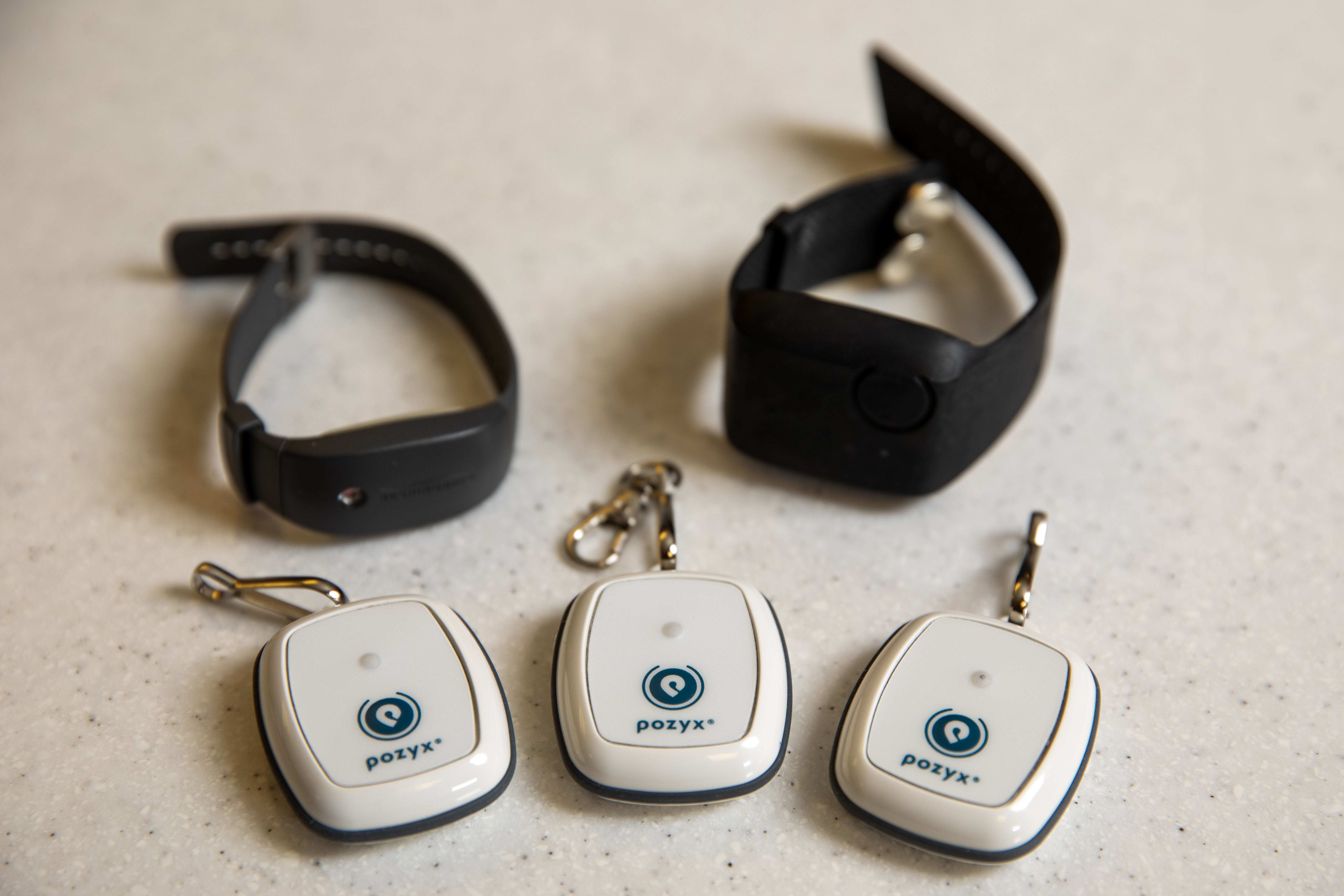 medical wrist bands and fobs displayed on table top