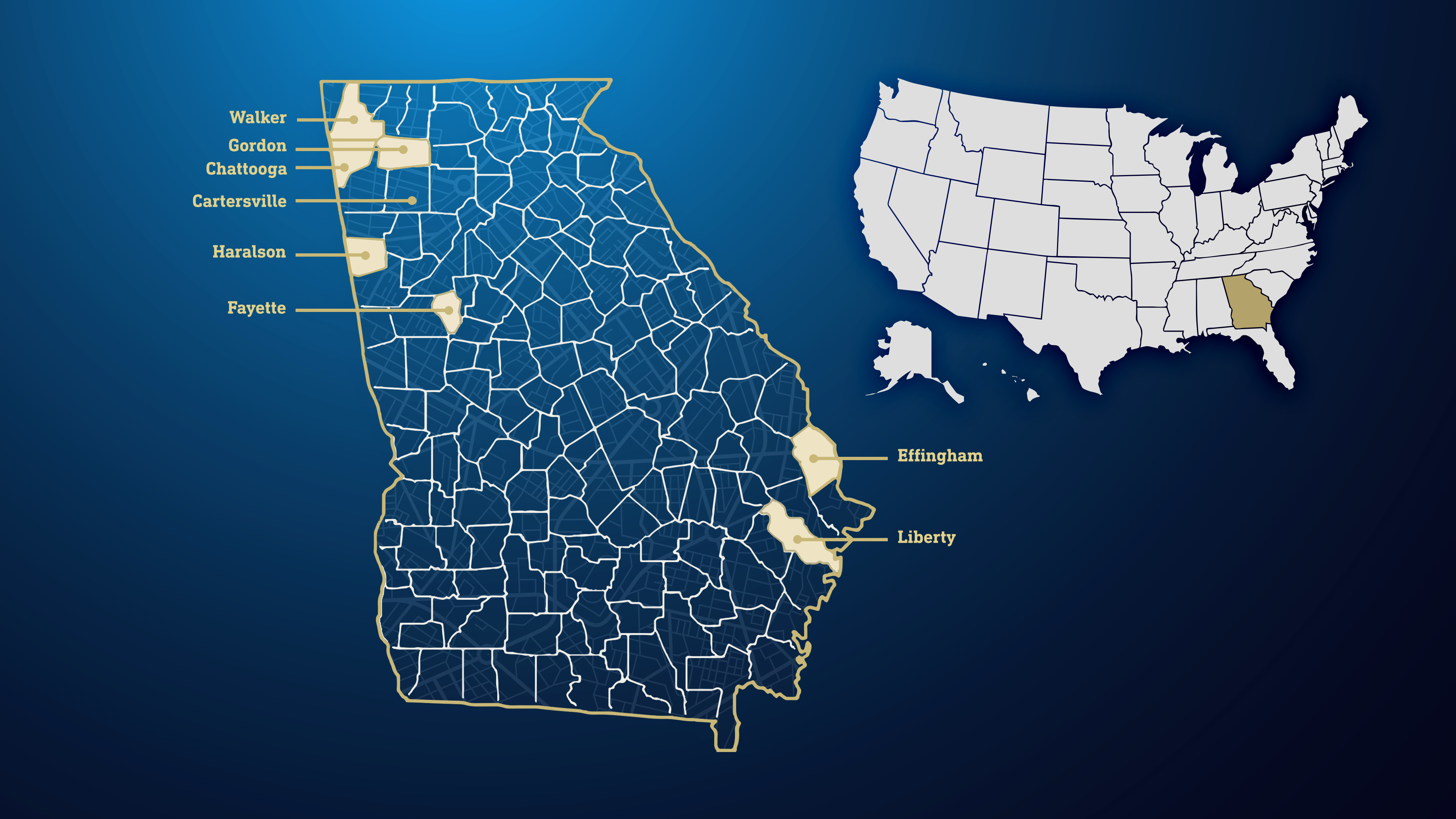 A map showing the participating school districts. 