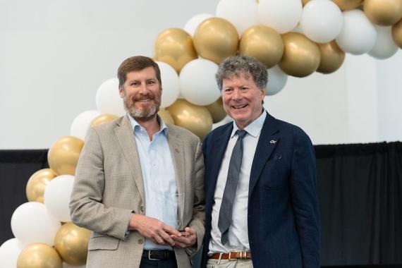 Jud Ready, Ph.D. (left) accepts the Class of 1934 Outstanding Innovative Use of Education Technology Award.