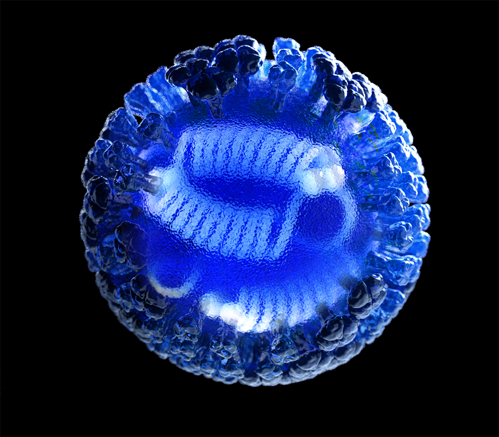 3D computer rendering of influenza virus