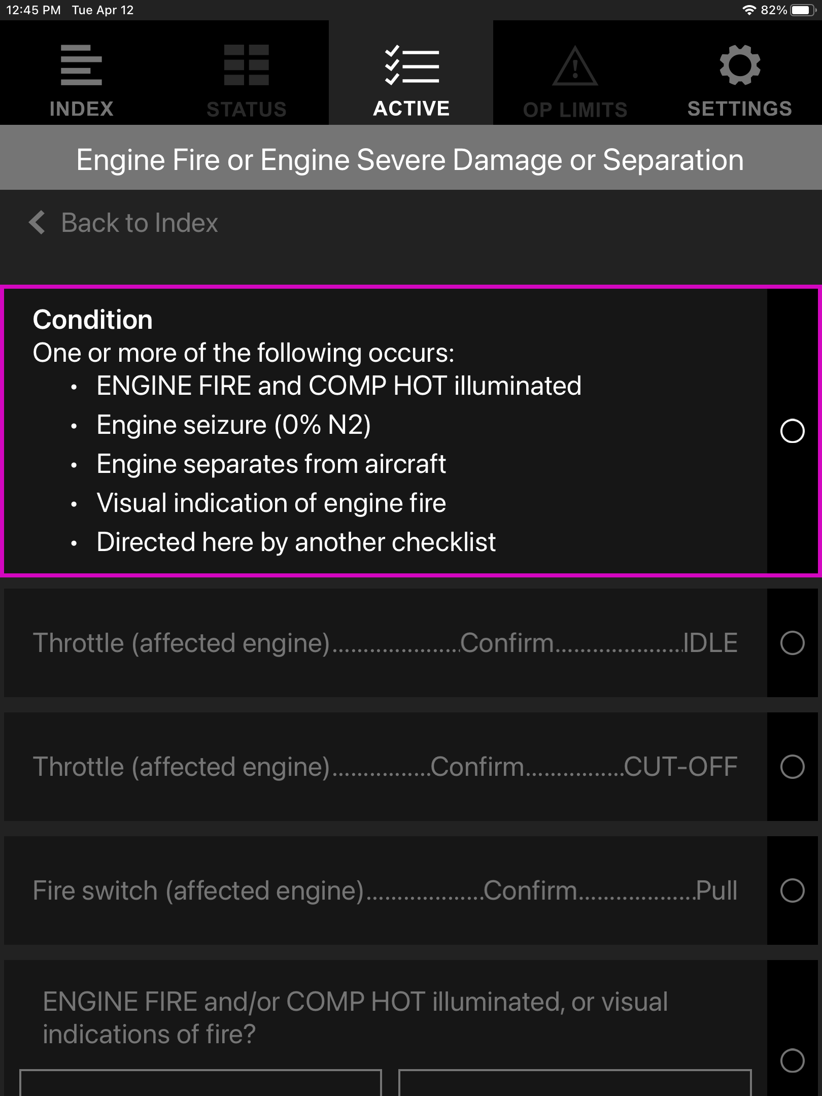 Screen capture of emergency procedure
