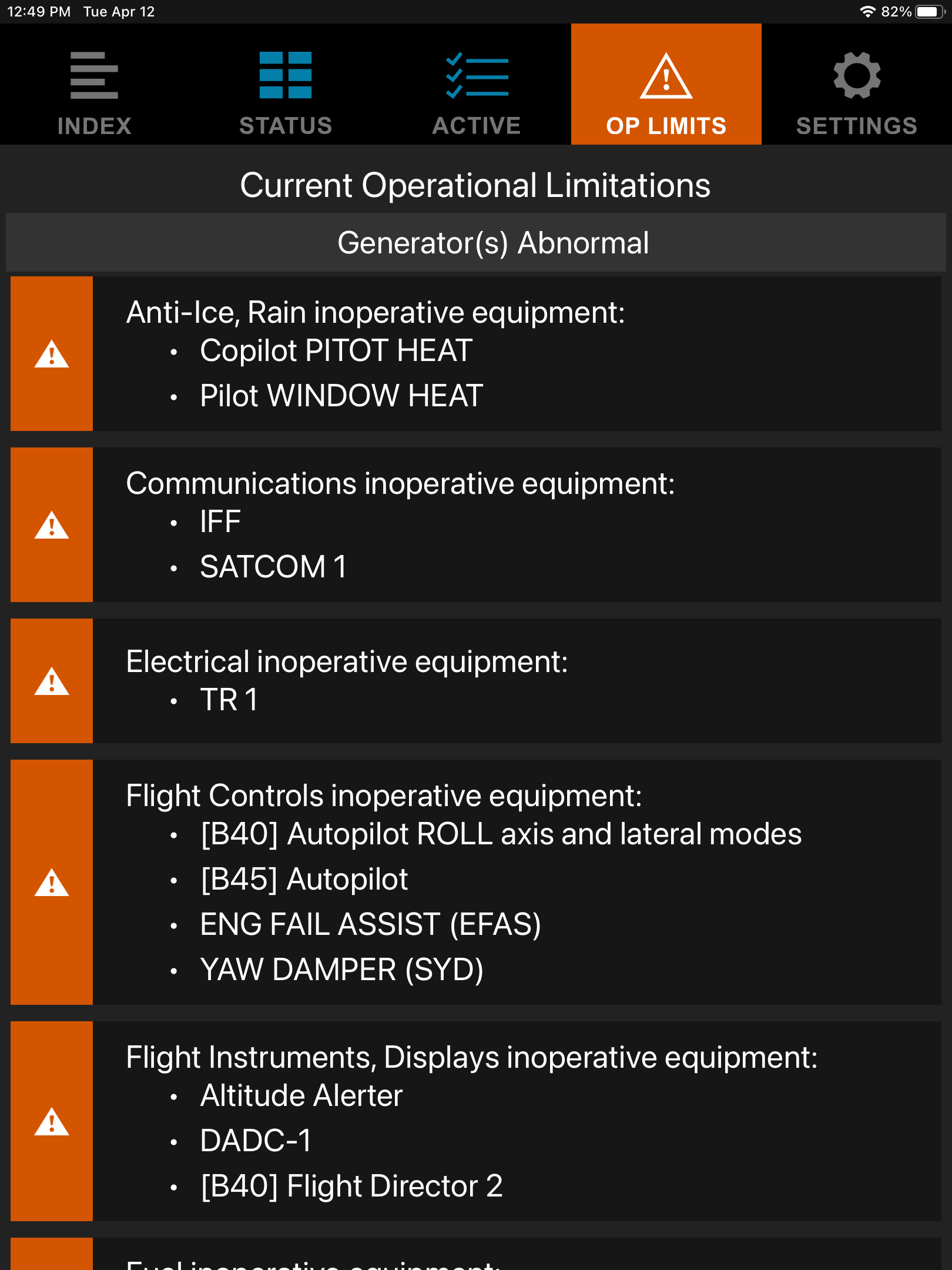 Screen capture shows emergency procedures
