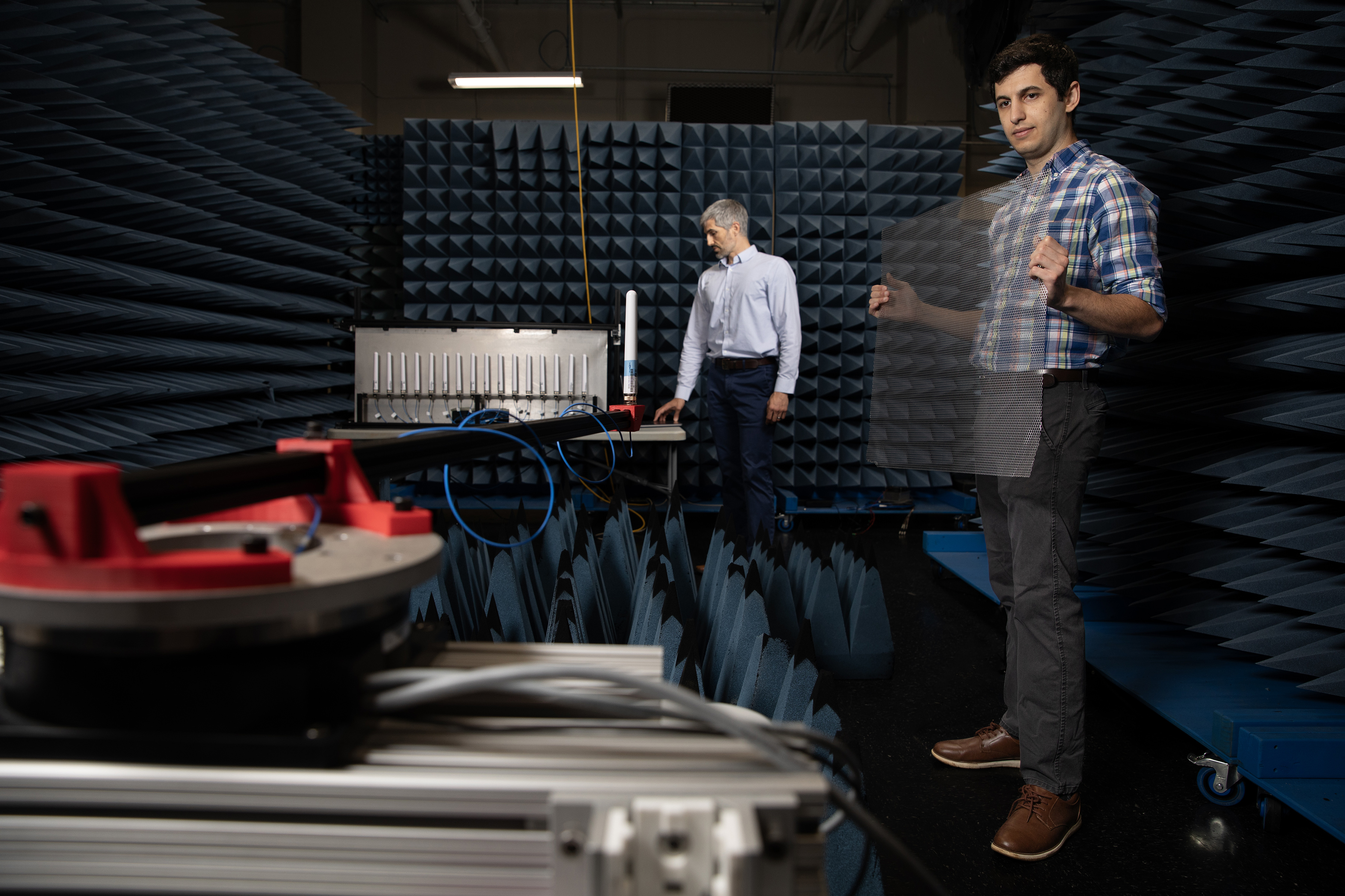 Image shows the final TRIAD demonstration setup, with the transmit antenna in the foreground.