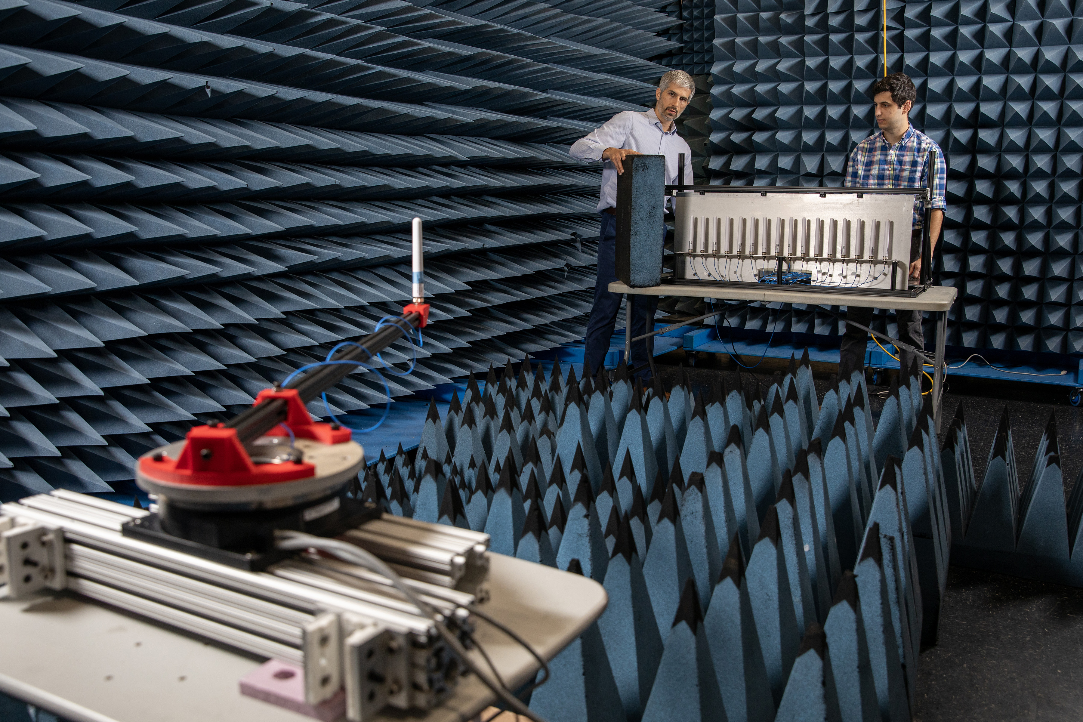 Image shows the final TRIAD demonstration setup, with the transmit antenna in the foreground.