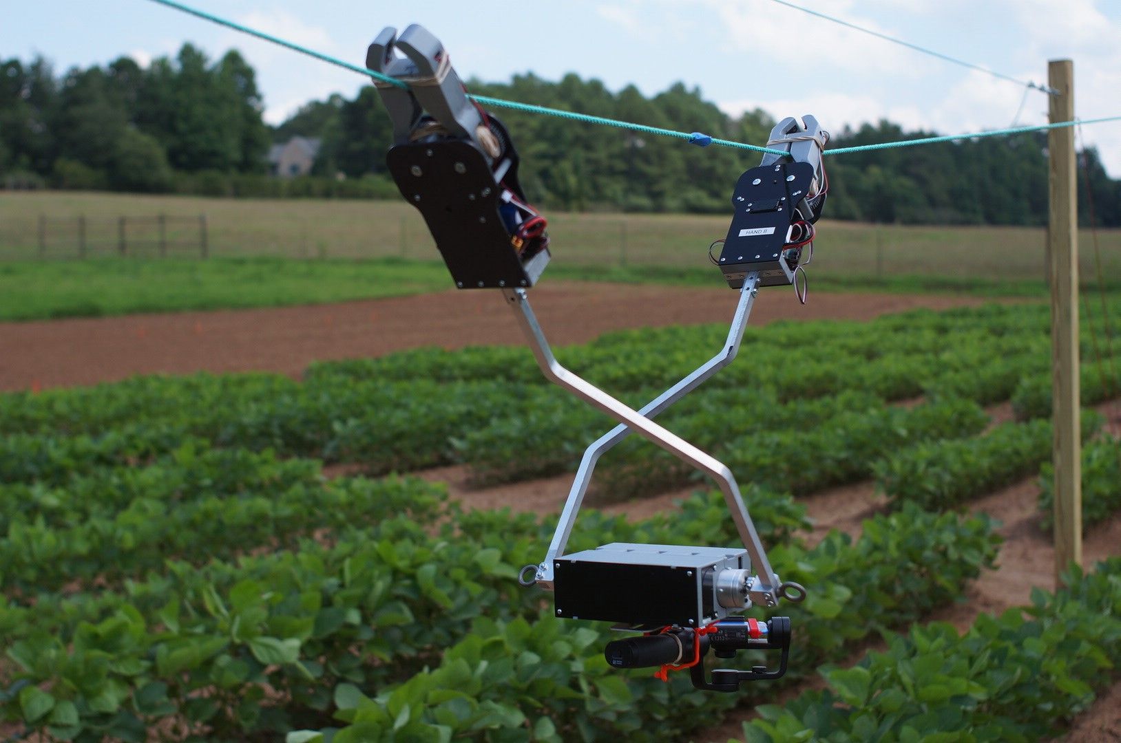 Tarzan-robot-field: The Tarzan robot being tested in a soybean field near Athens, GA.