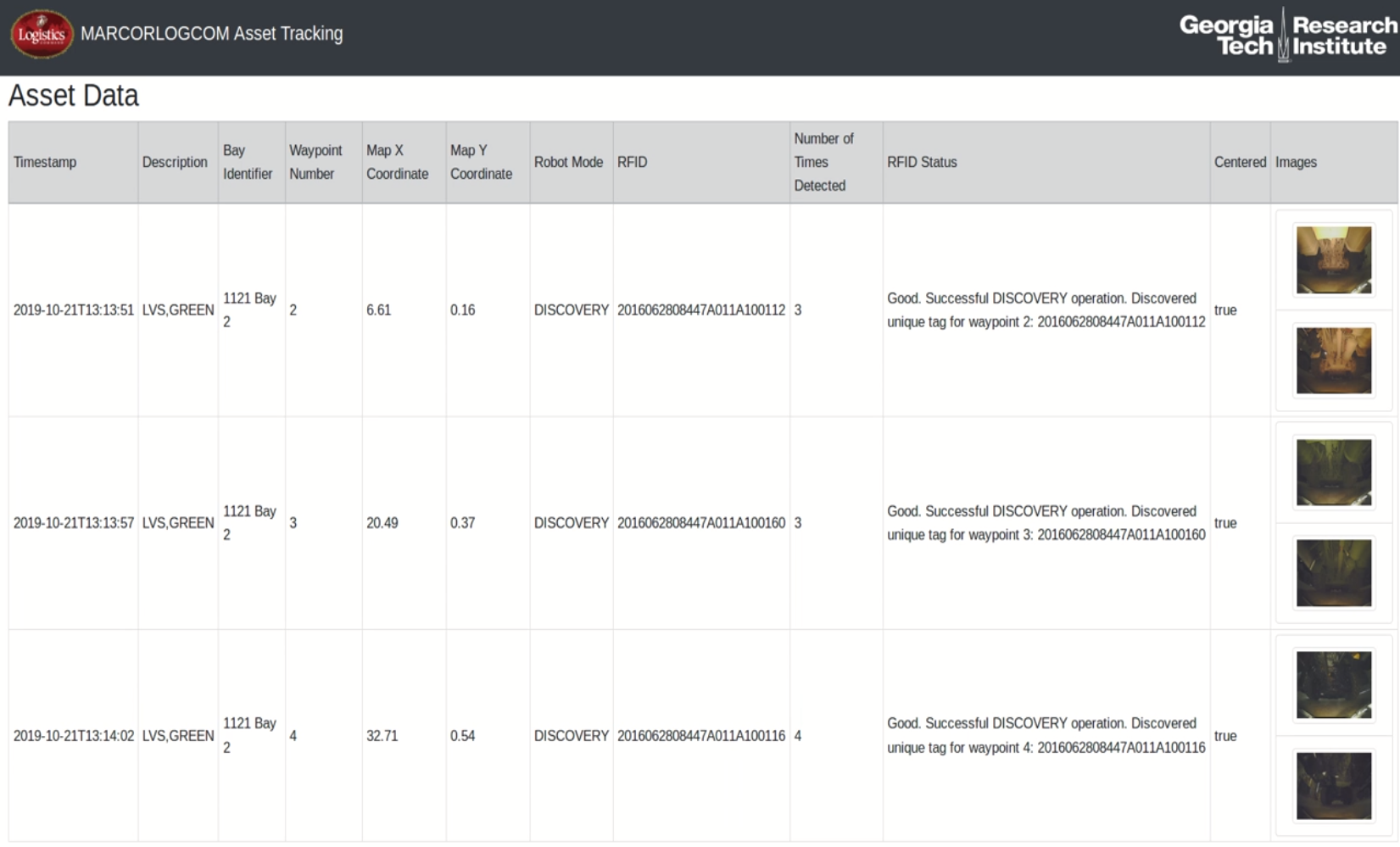 ARTI’s website showing the inventory data it accumulated during an autonomous inventory route