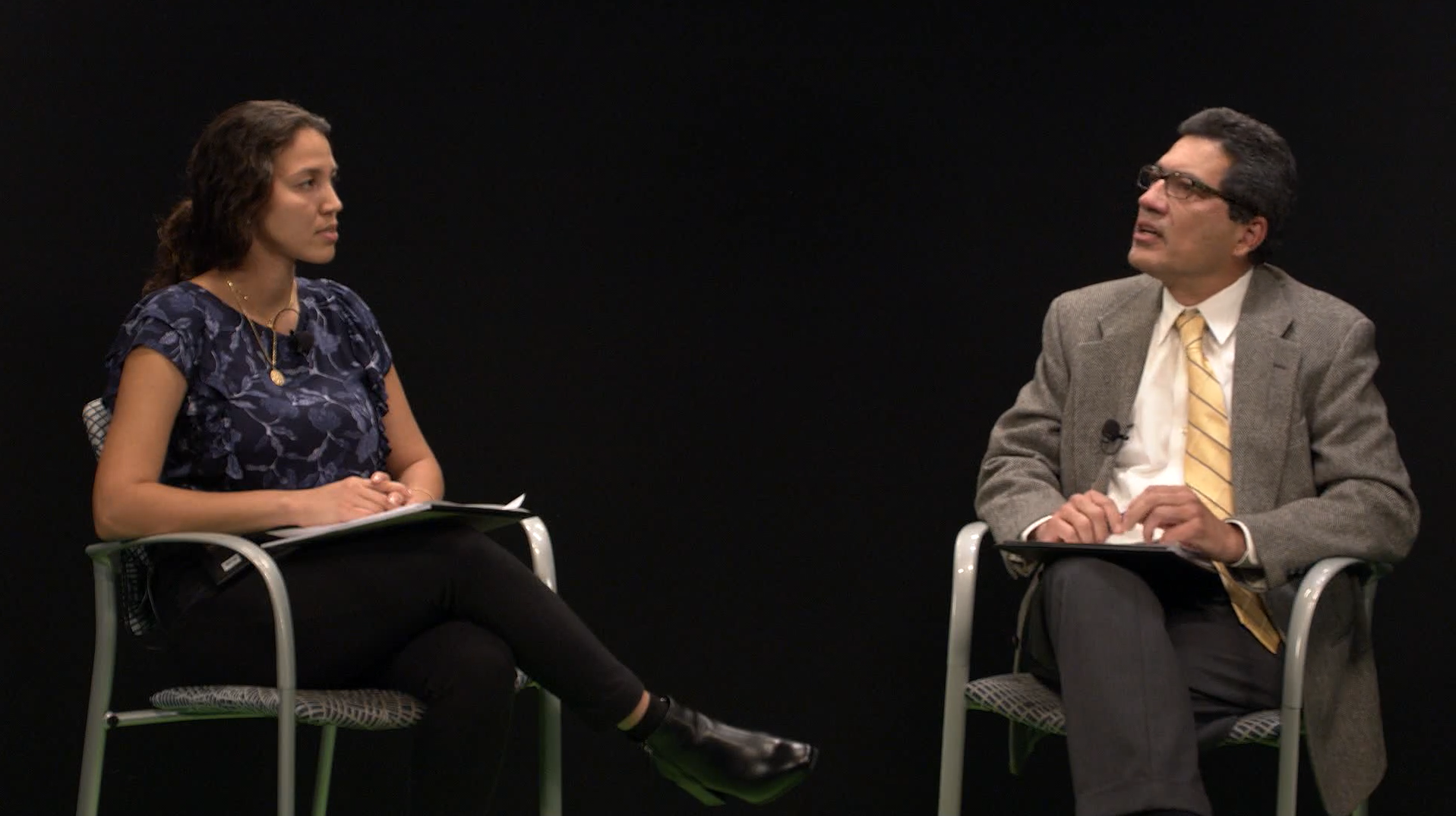 Marisa Cepeda (left) moderates a panel session with GTRI Senior Research Engineer Alvaro Marenco, who discusses the importance of providing students with a strong STEM foundation early on (Photo Credit: Marisa Cepeda)