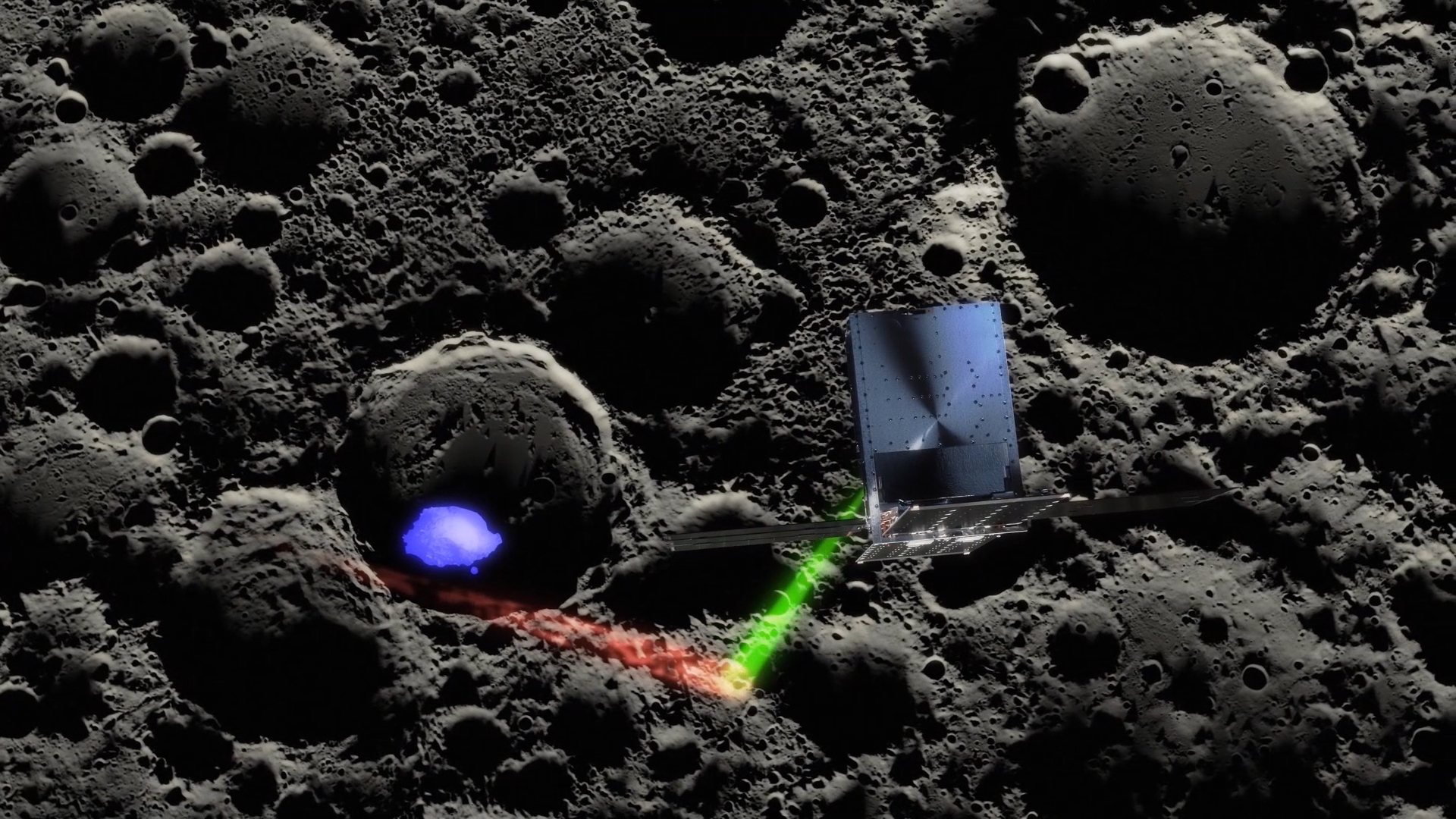 Illustration showing lasers aimed at the lunar surface