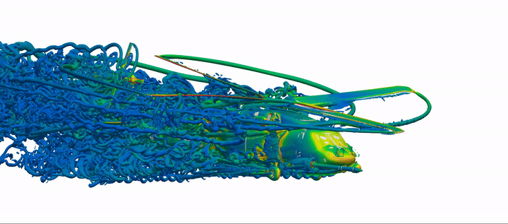 Computer simulation of air flow around HH-60G helicopter.