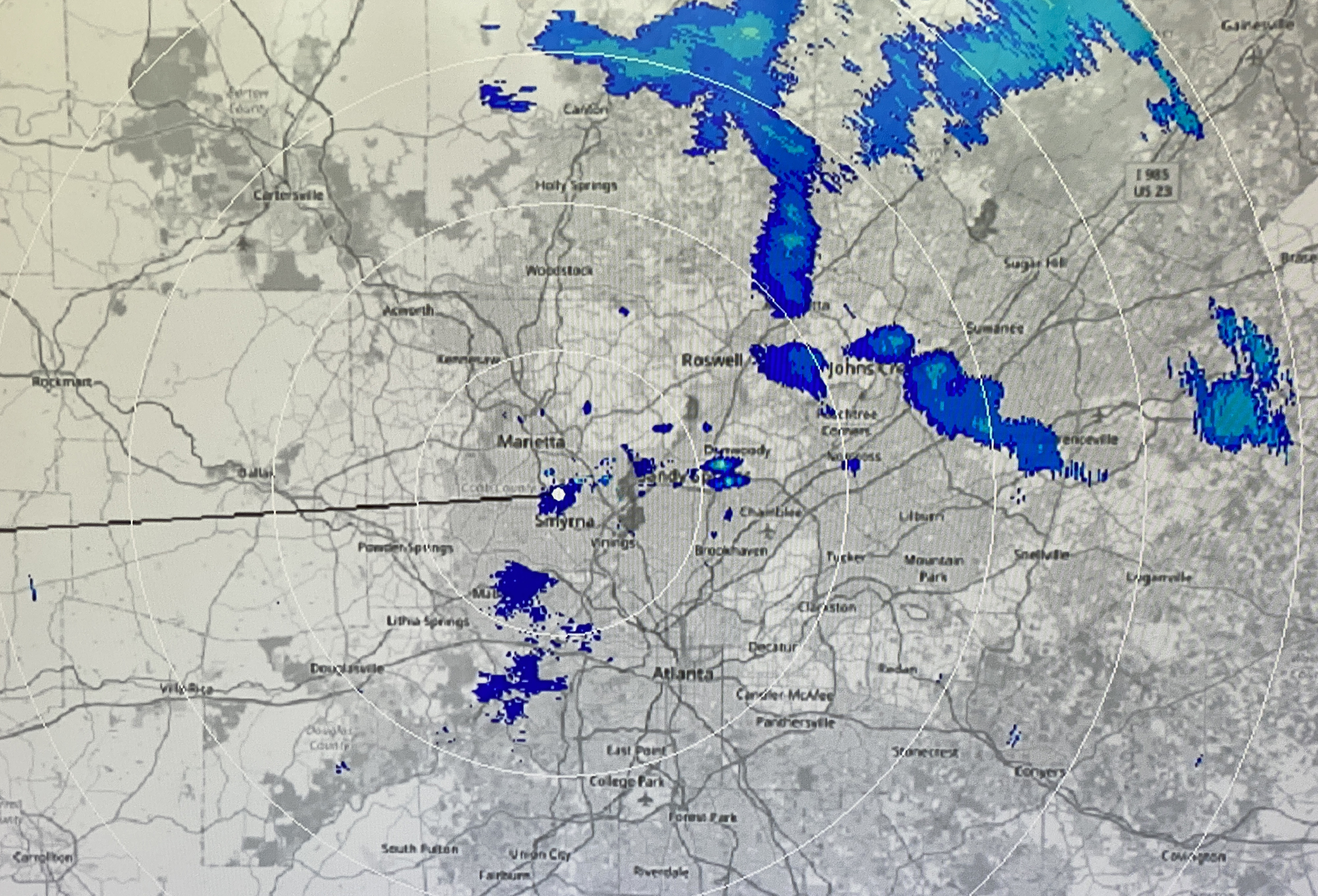 Feed from weather radar shows rain Atlanta area
