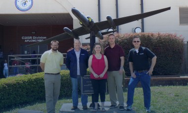 Photo-shows-a-portion-of-the-Warner-Robins-based-GTRI-team-that-is-supporting-the-Air-Force-Distributed-Common-Ground-System.-Shown-(left-to-right)-are-Derek-Munday,-Shawn-Ashley,-Amy-Donovan,-Clayton-Besse-and-Mark-Burnette.-(Photo-Credit:-Georgia-Tech-Research-Institute)