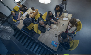 Soldiers, students, and researchers collaborate at a table during the Marne Innovation Workshop. (Photo Credit: Sean McNeil)