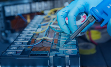 A photo showing a lithium-ion battery production facility. 