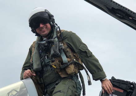 David Picinich exiting an EA-18G Growler aircraft