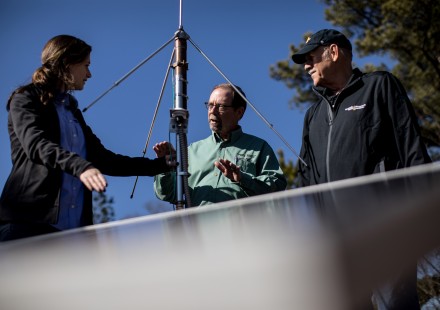 John-Trostel-director-of-the-Severe-Storms-Research-Center-SSRC-Madeline-Frank-a-research-meteorologist- at-SSRC-and-Tom-Perry-an-SSRC-electrical-engineer-examine-equipment-for-the-North-Georgia-Lightning-Mapping-Array
