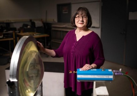 Lynn Fountain, principal research scientist and division chief of the Signals and System Division for the Georgia Tech Research Institute’s Advanced Concepts Laboratory (ACL), stands in a lab in the Centennial Research Building at Georgia Tech. (Credit: Branden Camp)