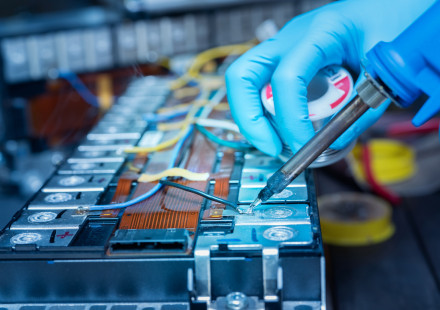 A photo showing a lithium-ion battery production facility. 