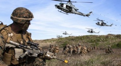 US Marine and UH-1Y Helos