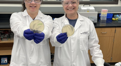Janet Standeven (right) in the Frugal Science lab at Georgia Tech.