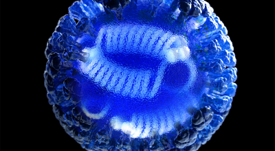 Computer-generated rendering of a whole influenza virus