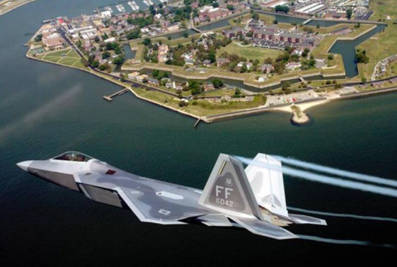 fighter jet flying over Hampton Roads