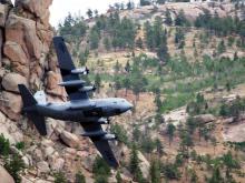 Plane flying near mountains